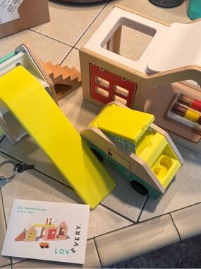 Yellow Wooden Slide & Car Activity Toy Set